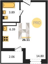 1-к квартира, 26.10м2