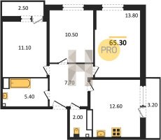 3-к квартира, 65.30м2