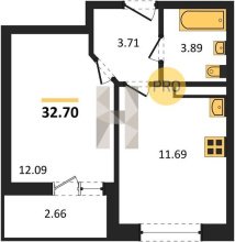 1-к квартира, 32.70м2